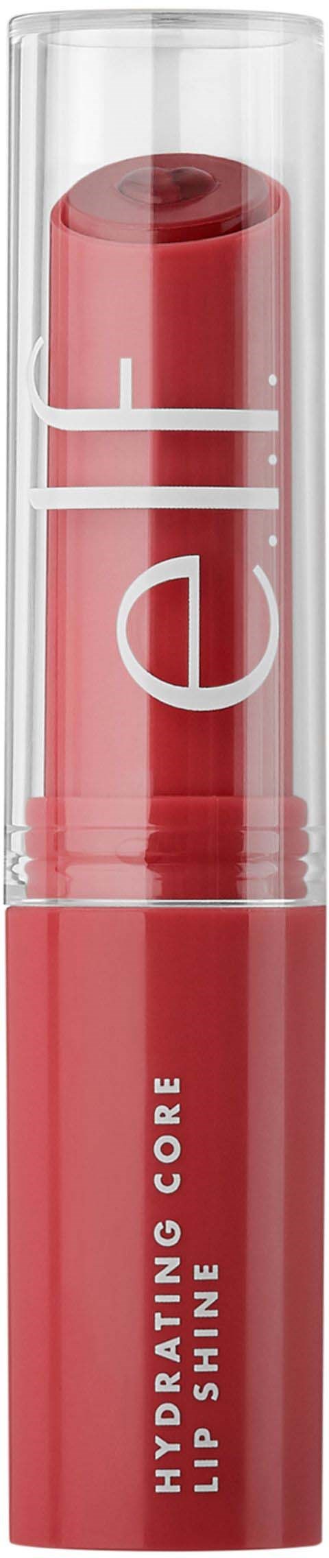 En rosa läppstiftsrör med genomskinligt lock, märkt 'Hydrating Core Lip Stain'.