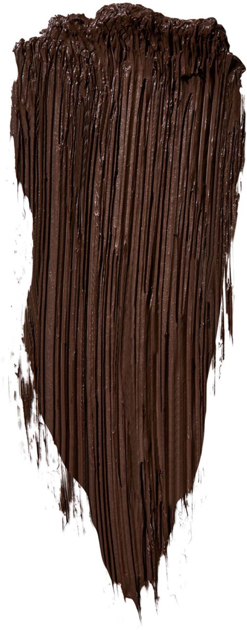 Ett tjockt lager av mörkbrun choklads spread med ojämna streck på svart bakgrund.