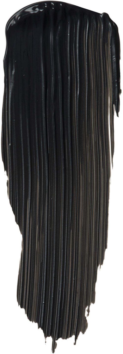 Paksu musteväriraidoitus, jossa on pystysuoria siveltimen vetoja, epätasainen alareuna.