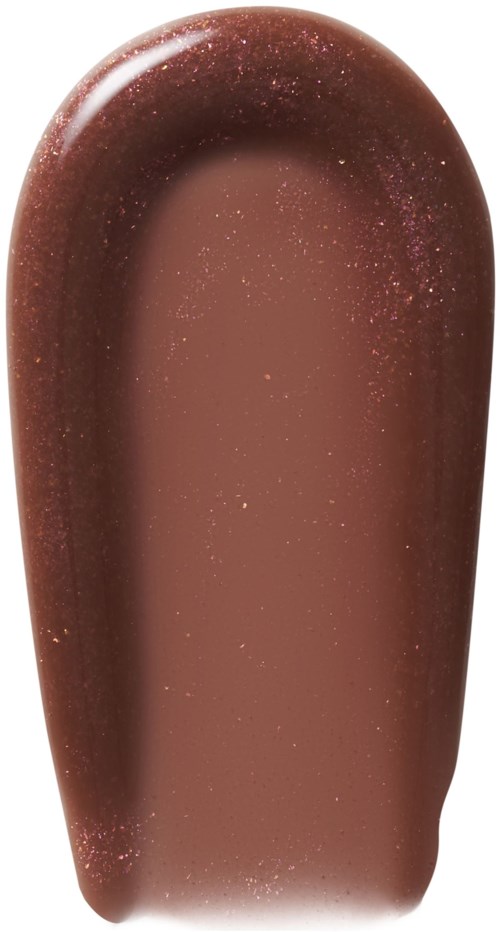 En glansig, brun nagellack med subtil glitter, formad i en rund form.