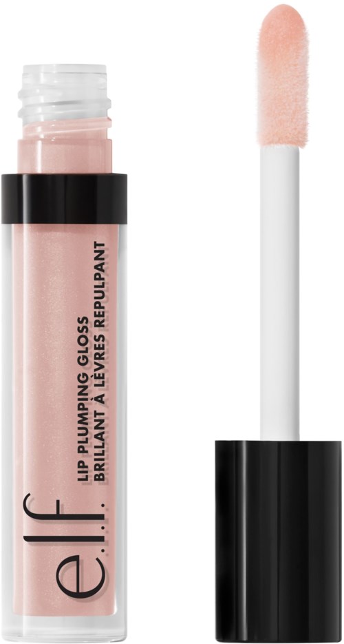 Ett läppglansrör med rosa gloss och en vit applikatorhavs.