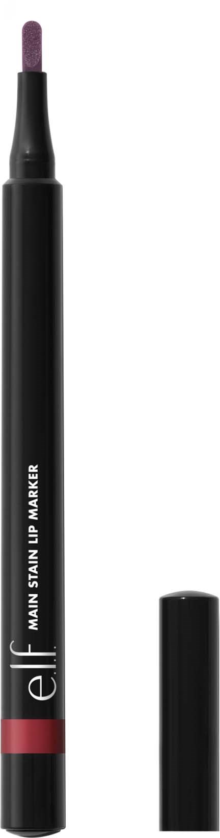 En svart makeup-penna med en lila spets och ett lock i närheten.