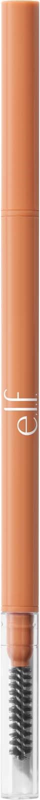 En beige makeup-penna med en svart borste i spetsen och ordet "elf" skrivet vertikalt. Runt lock upptill.