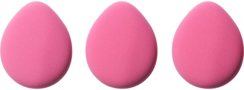 Three pink eggs are lined up on a white background.
