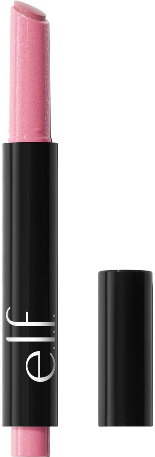 A pink highlighter with black body and cap, labeled elf, with the cap removed showing the tip.