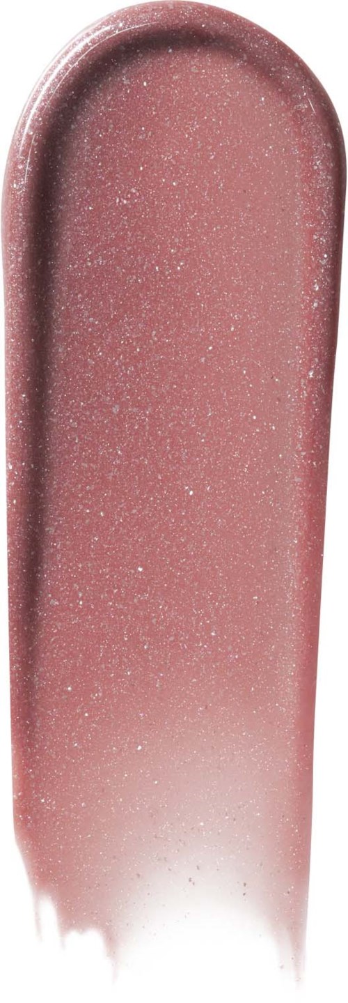 A pink, elongated makeup brush with a rounded tip and glittery surface.