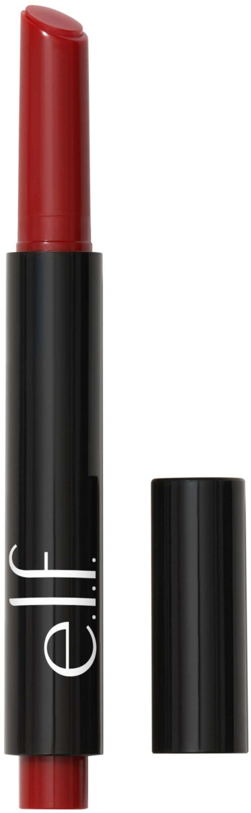 A red lip crayon with a black body and a cap, labeled 'e.l.f.'.