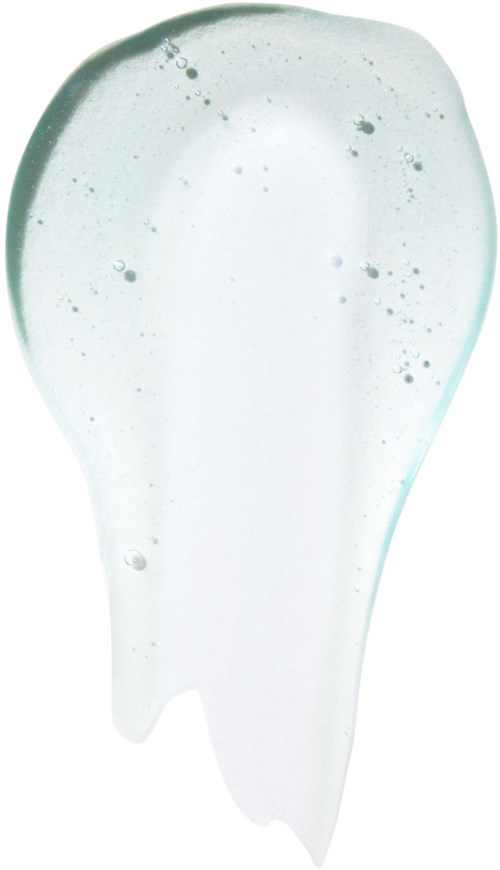 A clear gel with bubbles inside, shaped like a small droplet or blob.