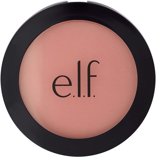 En rund rougekompakt med rosa make-up och svart yttre hölje. Märket "e.l.f." är skrivet i svarta bokstäver.