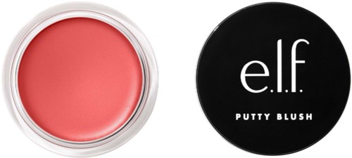 Pink krämrouge i en rund behållare med svart lock märkt 'e.l.f Putty Blush' visas.