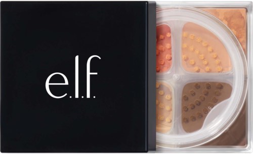 A black box with the white text elf and a clear section showing makeup sponges inside.