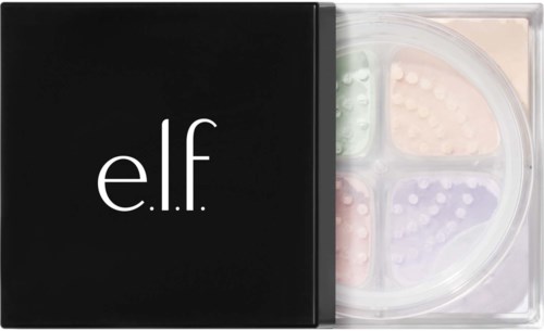 A black box with elf logo hides pastel-colored bathroom tiles or bath bombs inside. The box is partly open showing the items.