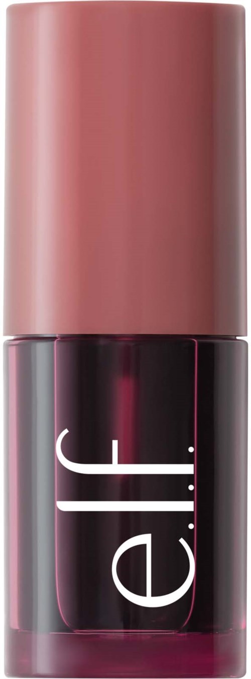 En nagellackflaska med en mörk färg och ett ljust rosa lock.