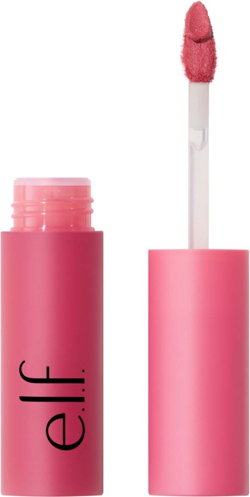 Pink läppglans med apslins och öppen flaska.