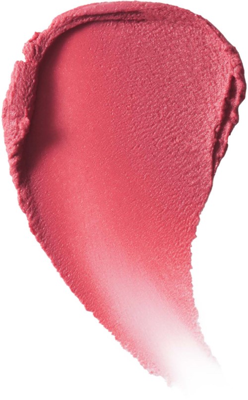 En rosa makeupprodukt, möjligen läppstift eller rouge, med en texturerad och slät yta samt en färggradient.