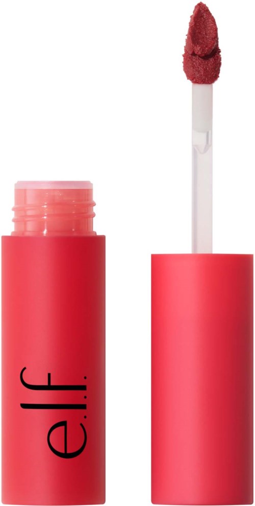 Läppglans i rosa med applicator och öppen behållare.