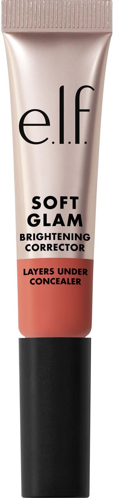 Cream tube labeled e.l.f. Soft Glam Brightening Corrector for under eye layers.
