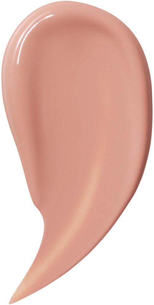 A teardrop-shaped makeup applicator with a light pink color and smooth surface.