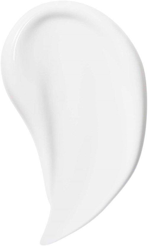 A white smear of cream or lotion on a white background with a curved shape.