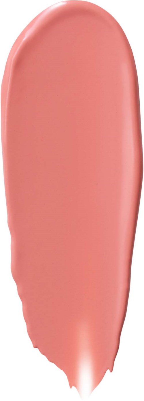 Pink kosmetikborste med rund topp och slät yta.