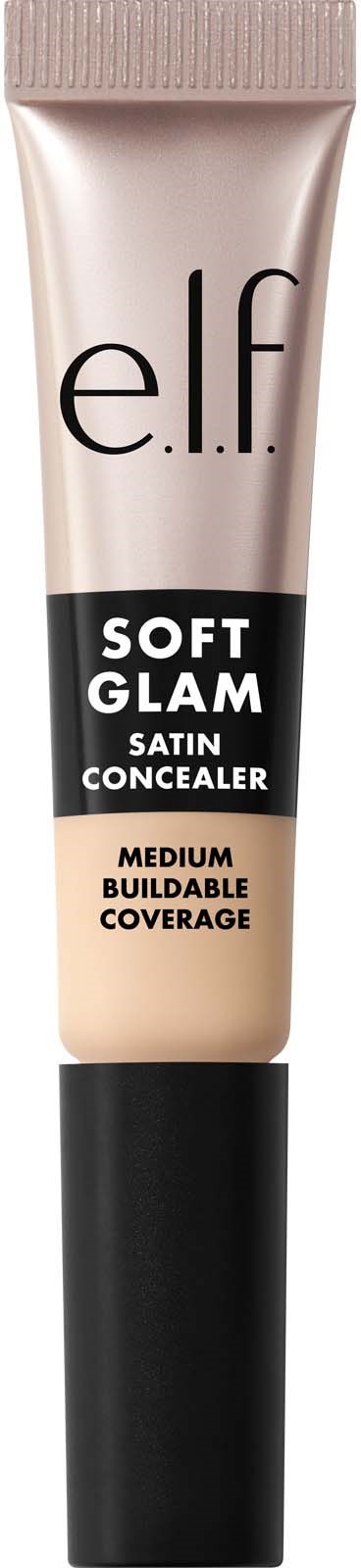 e.l.f. Soft Glam Satin Concealer -putki, keskivoimakkuinen, beige väri, musta korkki.