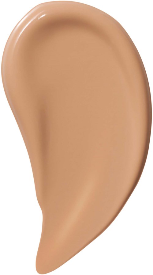 Beige nestemäisen meikkivoiteen tahran valkoisella taustalla.