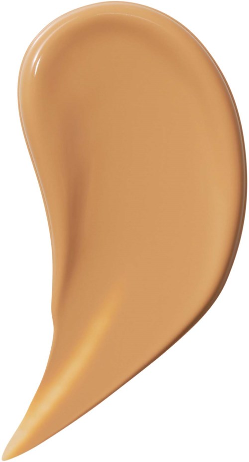 Yksittäinen beige nesteen pisara, muodoltaan kyynärpäinen, sileä pinta ja pyöristetyillä reunoilla.