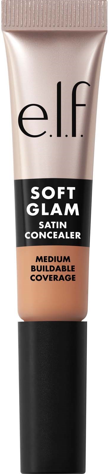 e.l.f. Soft Glam Satin Concealer -tulppa, musta korkki ja beige vartalo. Keskikokoinen kerrokset naisille.