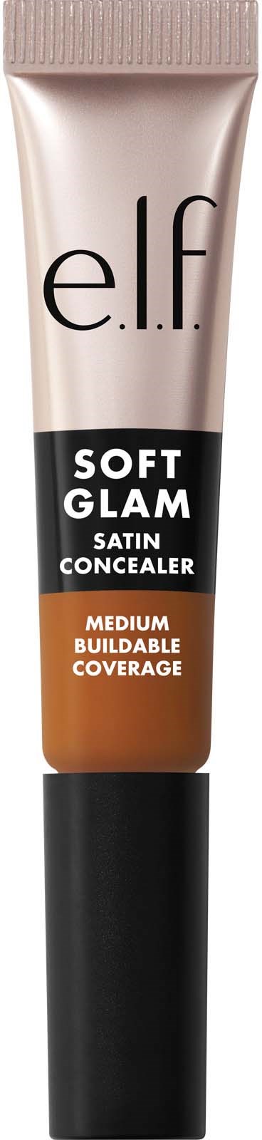 e.l.f. Soft Glam Satin Concealer -putsari, jossa keskivahva peittävyys, beige ja musta pakkaus.