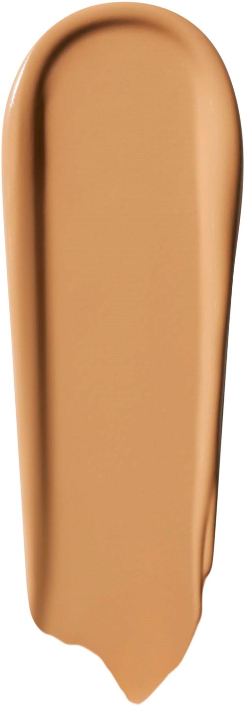 Beige-meikkiharja pyöreällä, sileällä muodolla ja pehmeillä harjaksilla. Puhdas ja tyylikäs muotoilu.