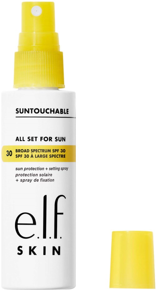 Solskyddsspray med gul cap, SPF 30, för solskydd och hudvård.