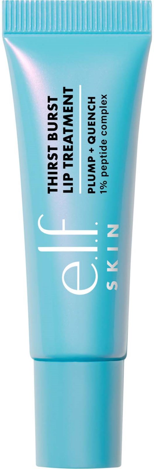 Blue tube of e.l.f. skin lip treatment, claims to boost lips, contains peppermint, and is meant for skin use.