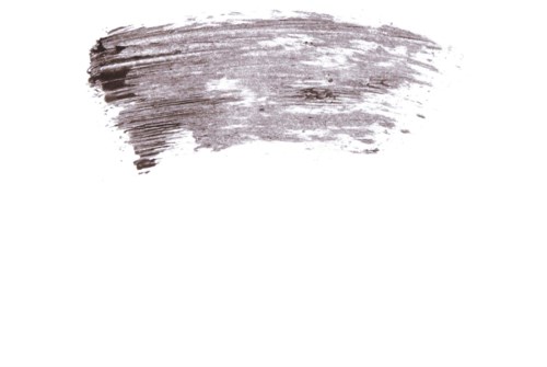 A broad, uneven brush stroke with shades of gray and brown on a white background.