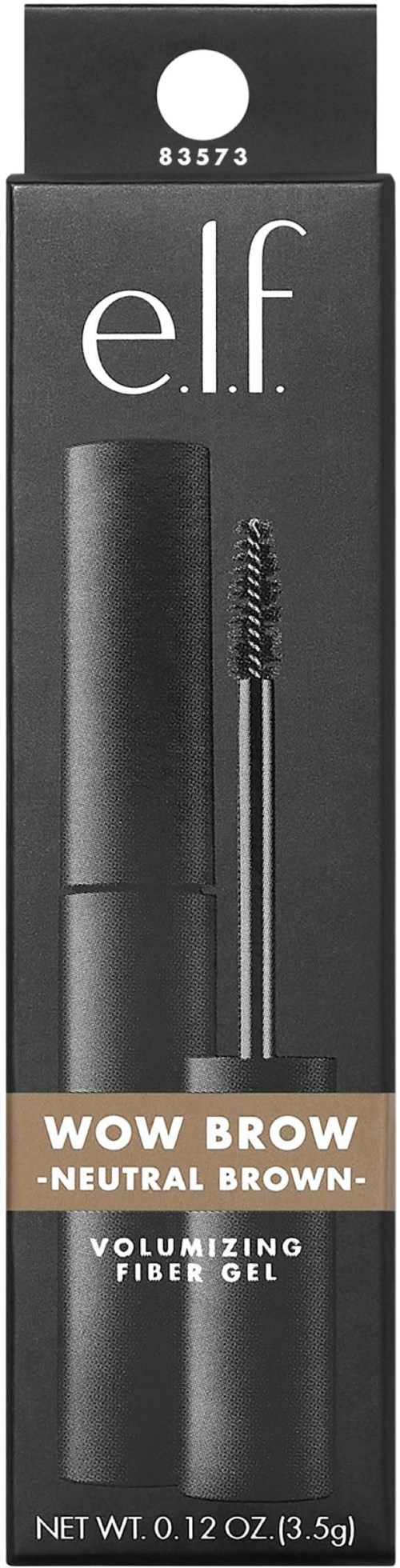 A black e.l.f. box containing WOW Brow gel, which is for volumizing eyebrows in a neutral brown shade.