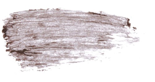 A brownish-gray paint stroke on a white background, with rough edges and a textured look.