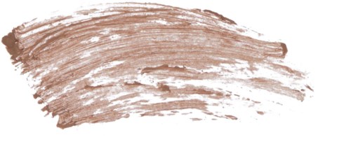 A broad, brown brush stroke on white paper with visible texture and uneven edges.