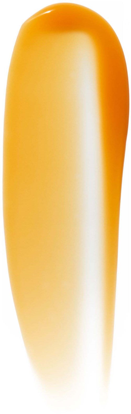 En lång, främst orange kapselliknande kosttillskott med en glänsande yta och rundad topp.