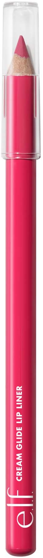 A pink lip liner pencil with a clear cap and brand name "elf" on the side.