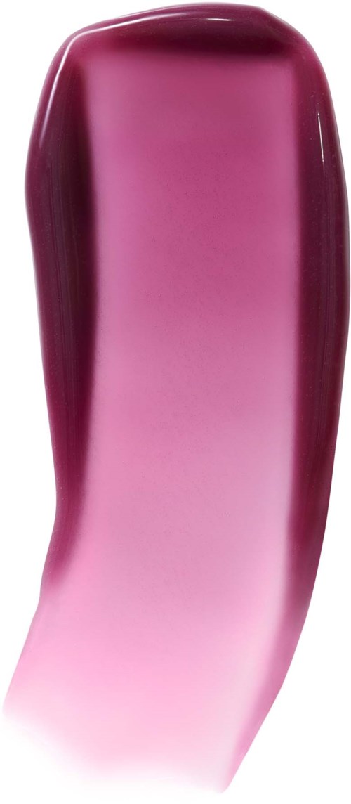 Pinkki, kiiltävä, kaareva lasiveistos, jossa on sileä pinta ja tummempi varjo yhdellä puolella.