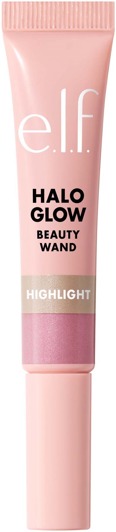 Pinkki tuubi, jossa e.l.f. logo, Halo Glow -korostusväline ja Beauty Wand.