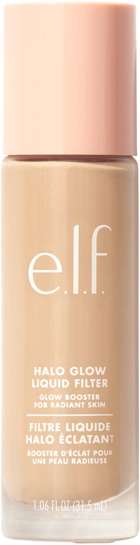 Pullo e.l.f. Halo Glow Liquid Filter hehkuva ihoon, vaaleanpunainen korkki.