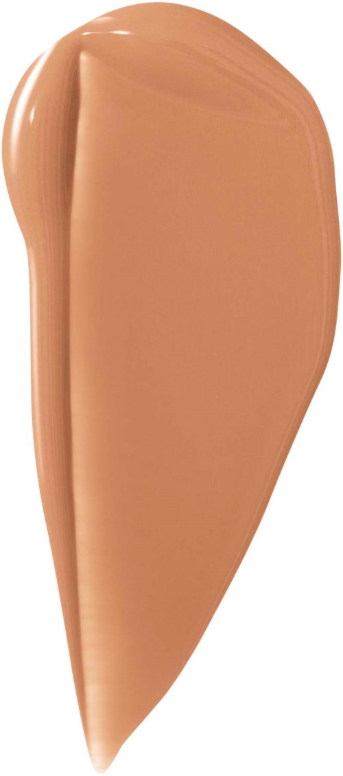 A smear of beige-colored makeup foundation or concealer on a white surface.