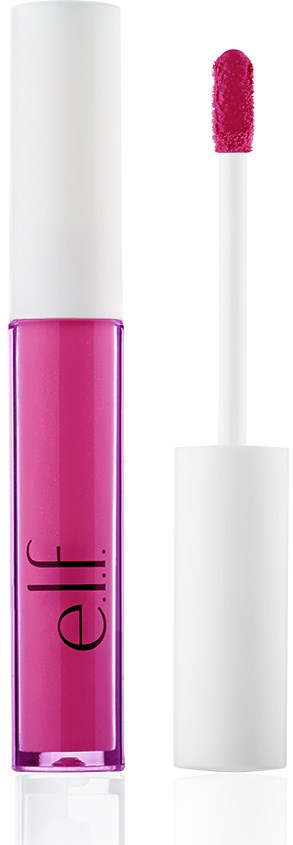 Läppglans i rosa i ett transparent rör med vit hatt och applikator.