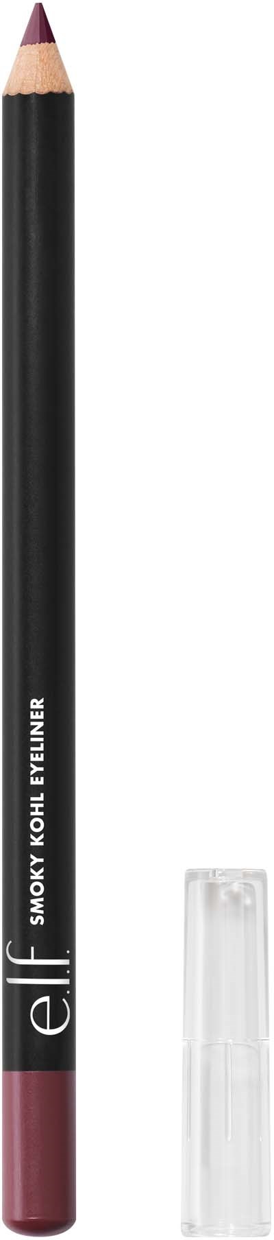 Mustan värikynän, jossa on ruskean sävyinen kärki ja läpinäkyvä suojus vieressä, merkintä 'elf' ja 'Smoky Kohl Eyeliner.'