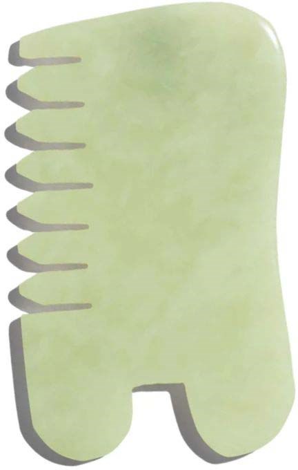 En grön stiliserad illustration av en hårborste med flera borst och ett krökt handtag.