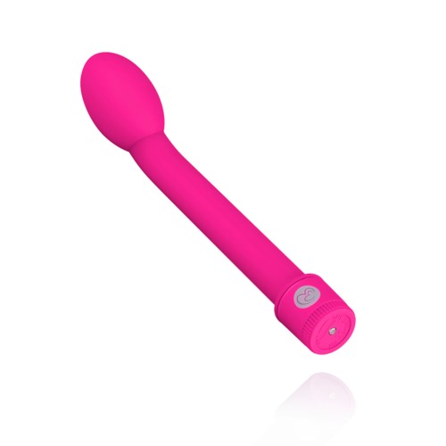 A pink personal massager with a rounded head and a cylindrical handle. It has control buttons on the bottom.