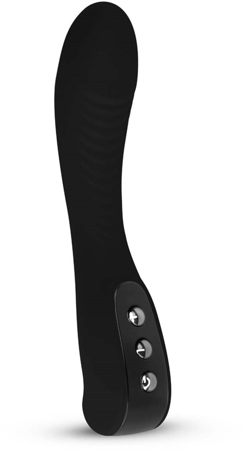 Ein schwarzes Vibrationsgerät mit Kontrollknöpfen, für persönliche Freude oder Massage.