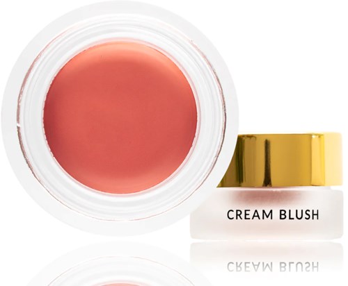Kleine potje met Cream Blush met roze make-up en gouden deksel.