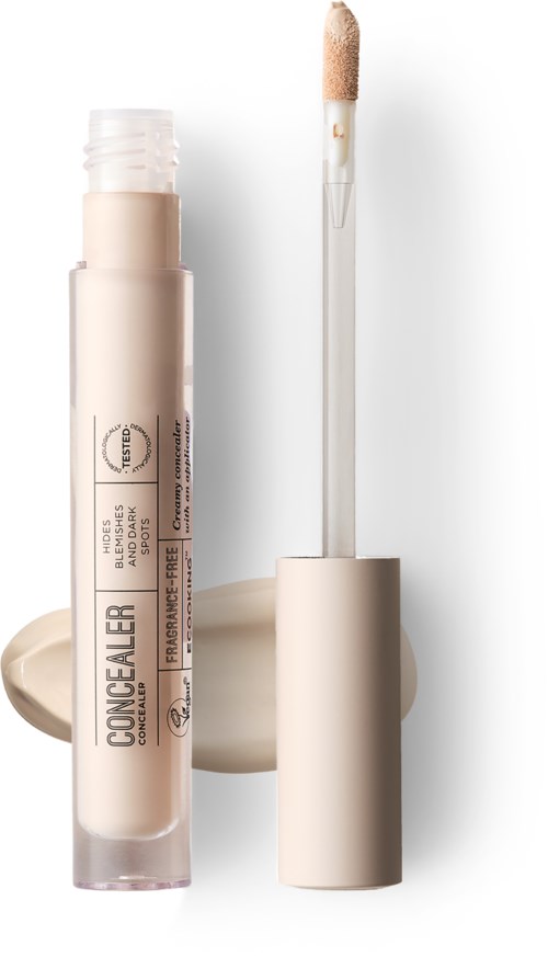 A concealer stick with a sponge applicator, beige color, and creamy texture. It is used to cover blemishes.
