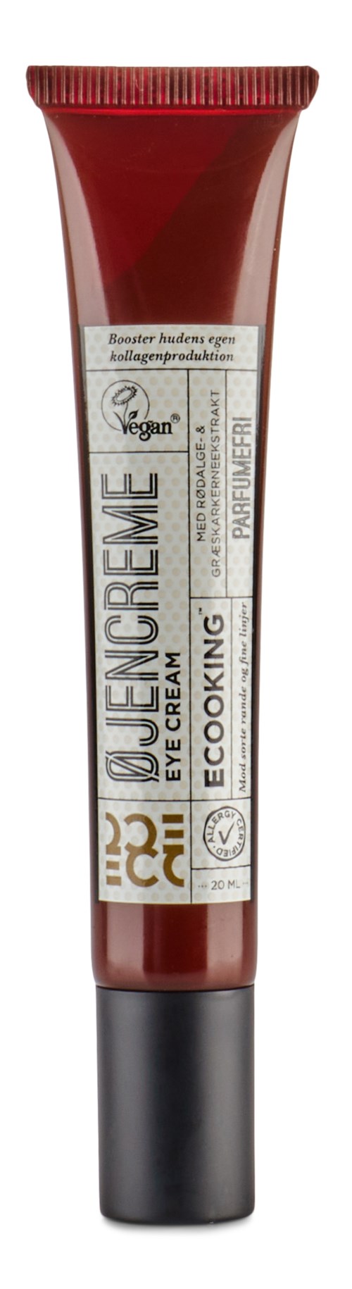 Eine rote Tube veganer Bio-Kochcreme mit Weißer Etikette und Schwarzem Deckel.